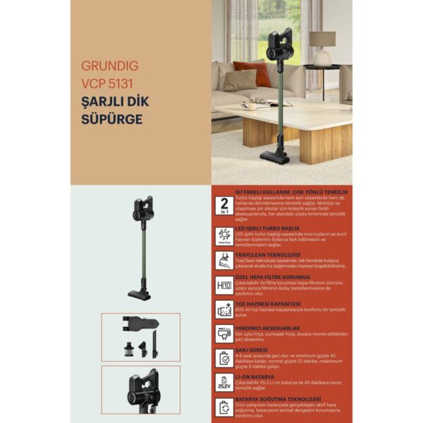 Grundig VCP 5131 Kablosuz Dikey Şarjlı Süpürge