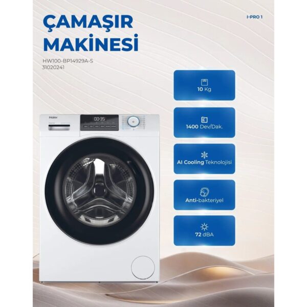 Haier HW100-BP14929A-S 10 kg 1400 Devir Çamaşır Makinesi