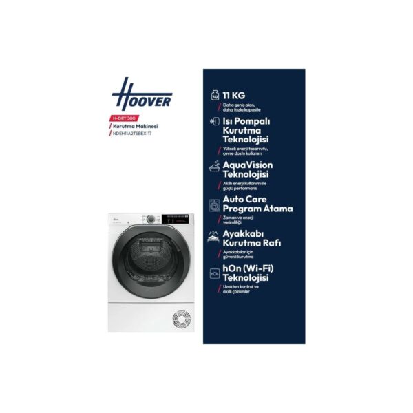 Hoover Ndeh 11A2TSBEX-17 11 kg Wi-Fi Bağlantılı Isı Pompalı Kurutma Makinesi
