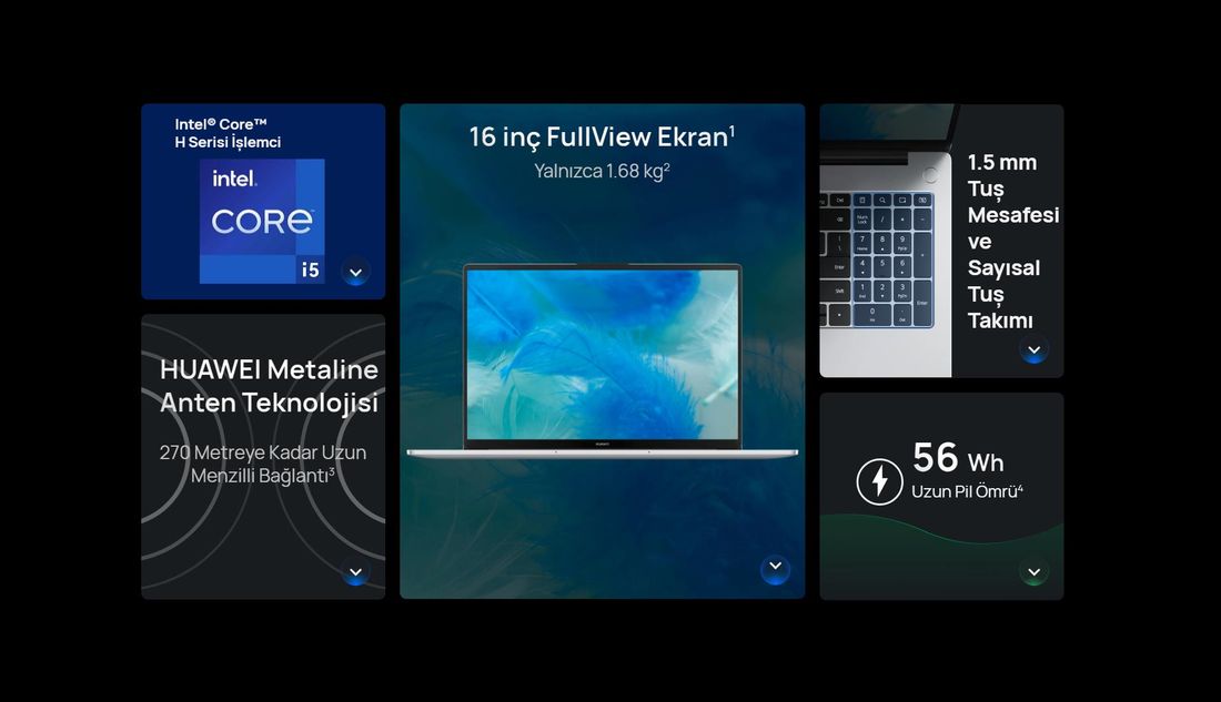 Huawei Matebook D16 2024 Intel Core i5 13420H 16GB 1TB SSD Windows 11 Home 16" IPS Taşınabilir Bilgisayar