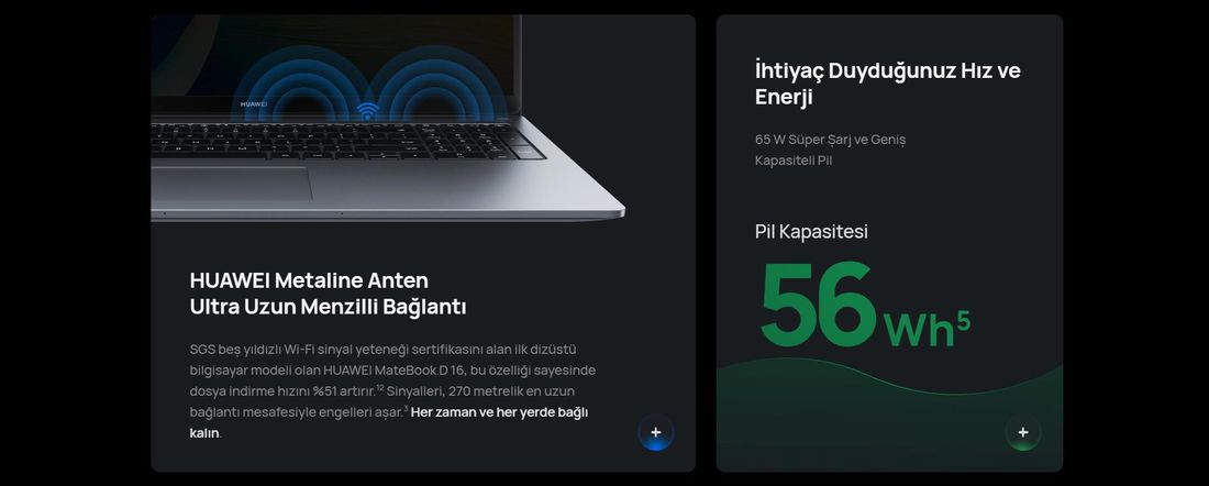 Huawei Matebook D16 2024 Intel Core i5 13420H 16GB 1TB SSD Windows 11 Home 16" IPS Taşınabilir Bilgisayar