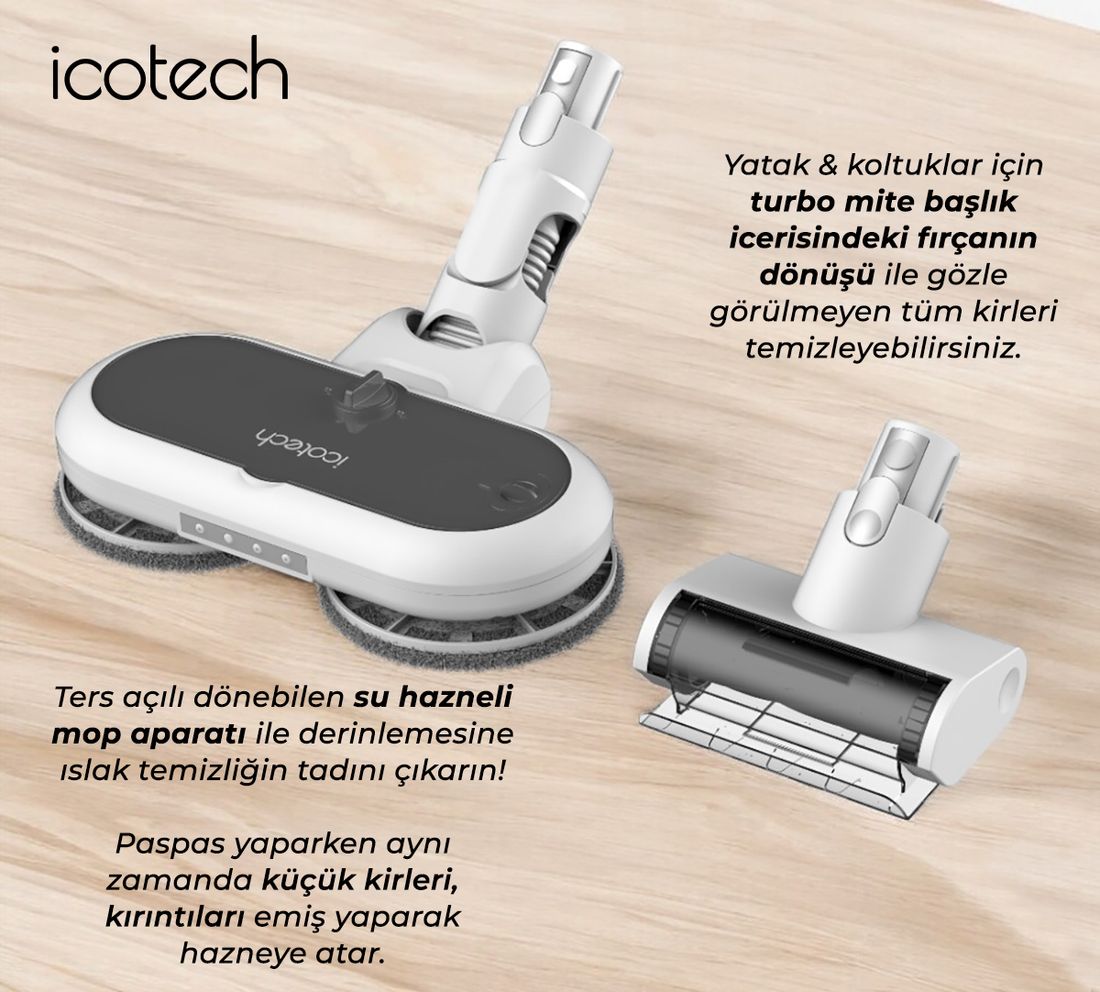 Icotech F30 Max 38KPA Greeneye Lazer Teknoloji Şarjlı Dikey Süpürge