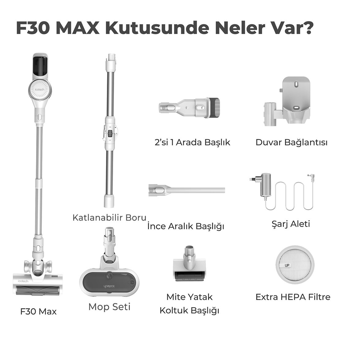 Icotech F30 Max 38KPA Greeneye Lazer Teknoloji Şarjlı Dikey Süpürge