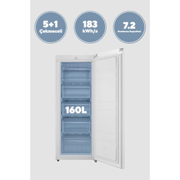 Kumtel 160L Dikey Derin Dondurucu 5 Çekmeceli E Enerji Sınıfı ile Sessiz Çalışma Özelliği HFR-160