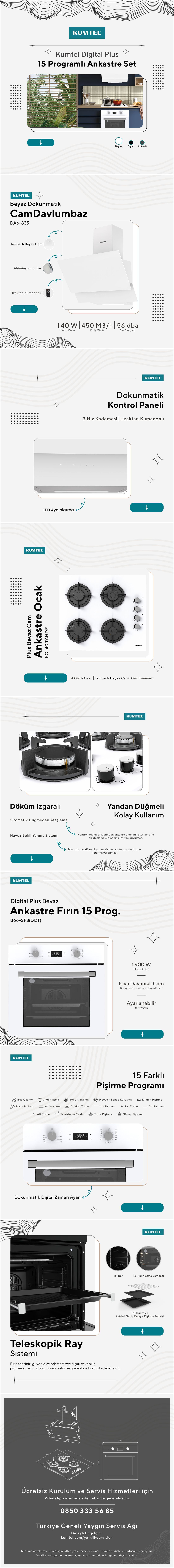 Kumtel Digital Plus 15 Programlı Dokunmatik Beyaz Cam Ankastre Set