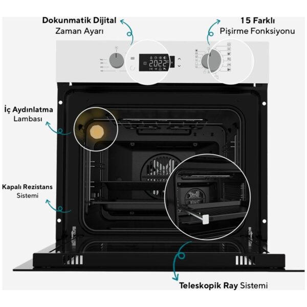 Kumtel Digital Plus 15 Programlı Dokunmatik Beyaz Cam Ankastre Set