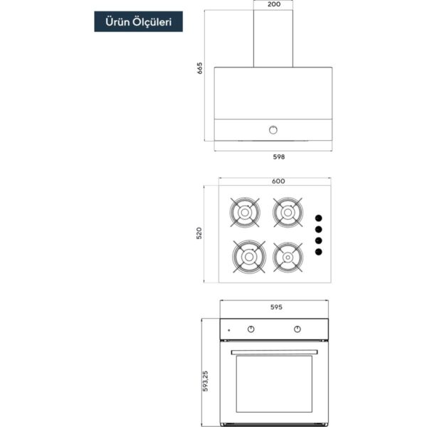 Kumtel Home Siyah Cam Ankastre Set (DA6-830 Davlumbaz + KO-40 TAHDF Ocak+ B66-S2 Fırın)
