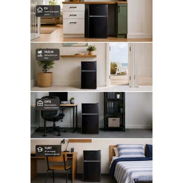 Kumtel HTMF-90EB 87 L Çift Kapılı Mini Buzdolabı – Siyah