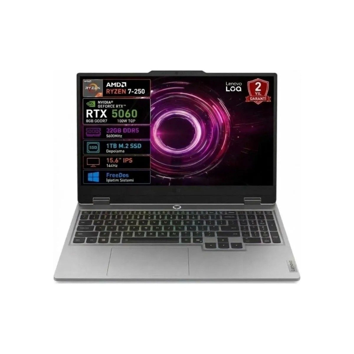 Lenovo Loq 83JG00BJTR Ryzen 7 250 32GB 1tb SSD 8gb RTX5060 100W 15.6 Fhd 144Hz Freedos HBCV0000DV0XF5