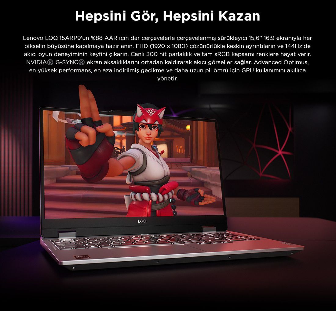 Lenovo LOQ AMD Ryzen 7 7435HS 16GB 512GB SSD RTX4050 Freedos 15.6" Taşınabilir Bilgisayar 83JC006BTR