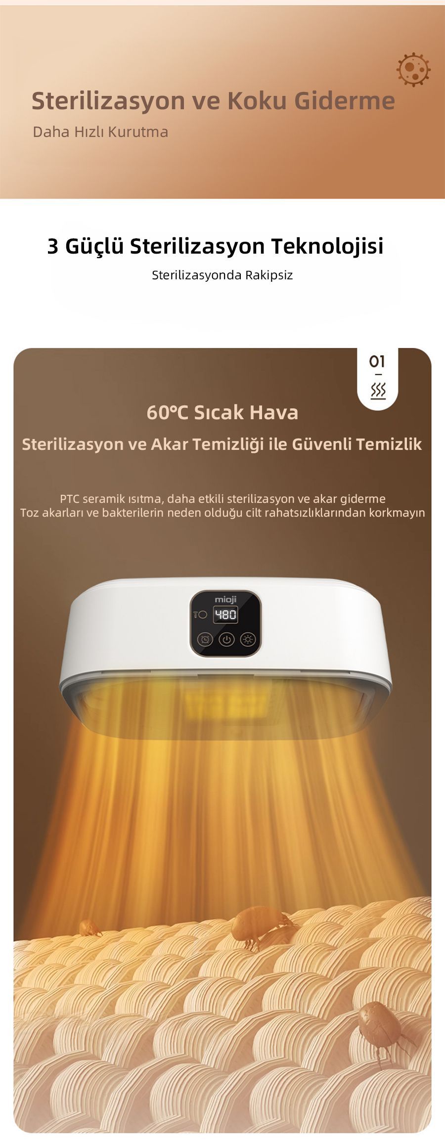 Mioji UV100X Yeni Nesil UV Işıklı Taşınabilir Portatif Askılı Katlanabilir Çamaşır Kurutma Makinesi