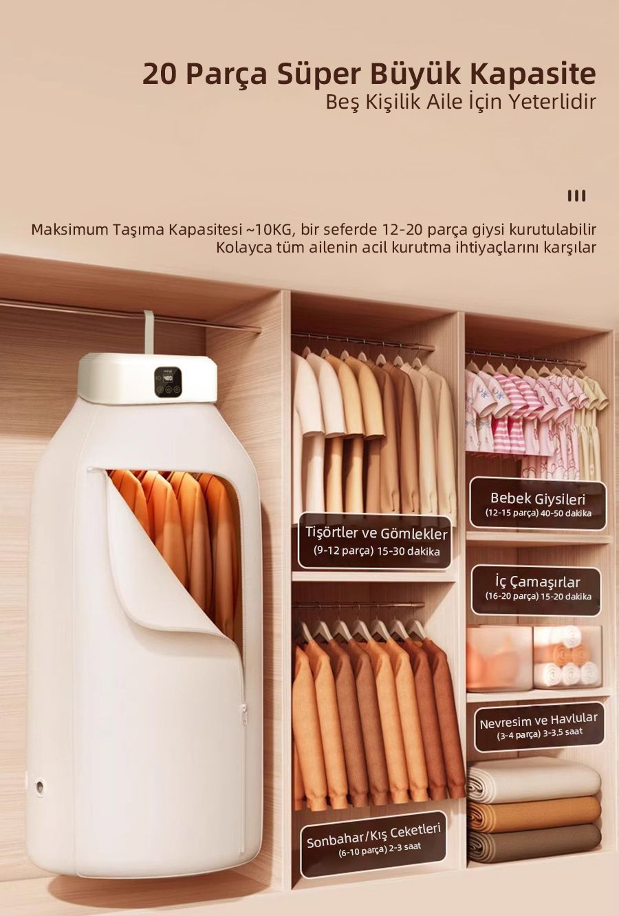 Mioji UV100X Yeni Nesil UV Işıklı Taşınabilir Portatif Askılı Katlanabilir Çamaşır Kurutma Makinesi