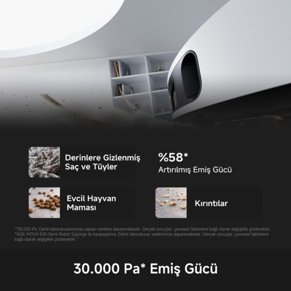 MOVA E50 Pro Ultra Robot Süpürge, 30000 PA Emiş Gücü, 3 Yıl Garanti