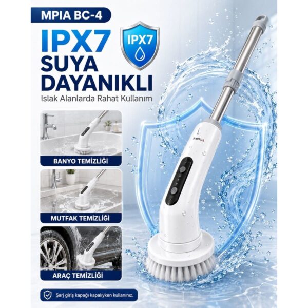 MPIA Şarjlı Ve Elektrikli Temizlik Fırçası | Turbo Dönüş Teknolojisi | IPX7 Su Geçirmez 11 Başlık Dahil Mutfak, Banyo