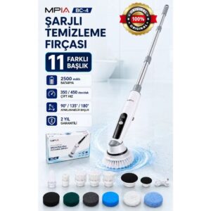 MPIA Şarjlı Ve Elektrikli Temizlik Fırçası | Turbo Dönüş Teknolojisi | IPX7 Su Geçirmez 11 Başlık Dahil Mutfak, Banyo HBCV0000DI5EVM