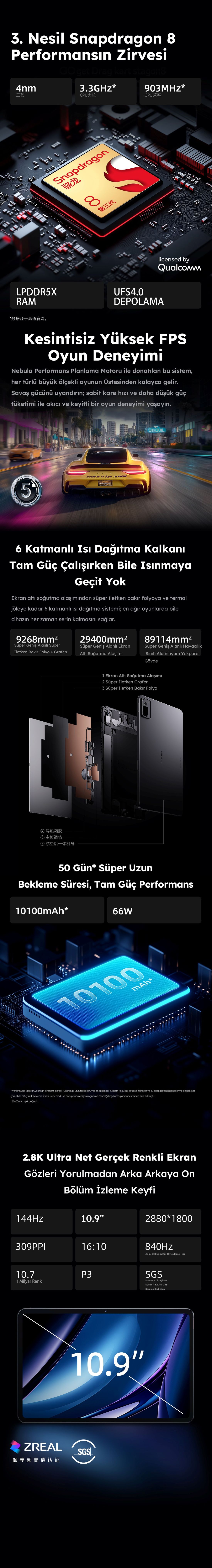Nubia Pad Pro 8GB 256GB Tablet Siyah