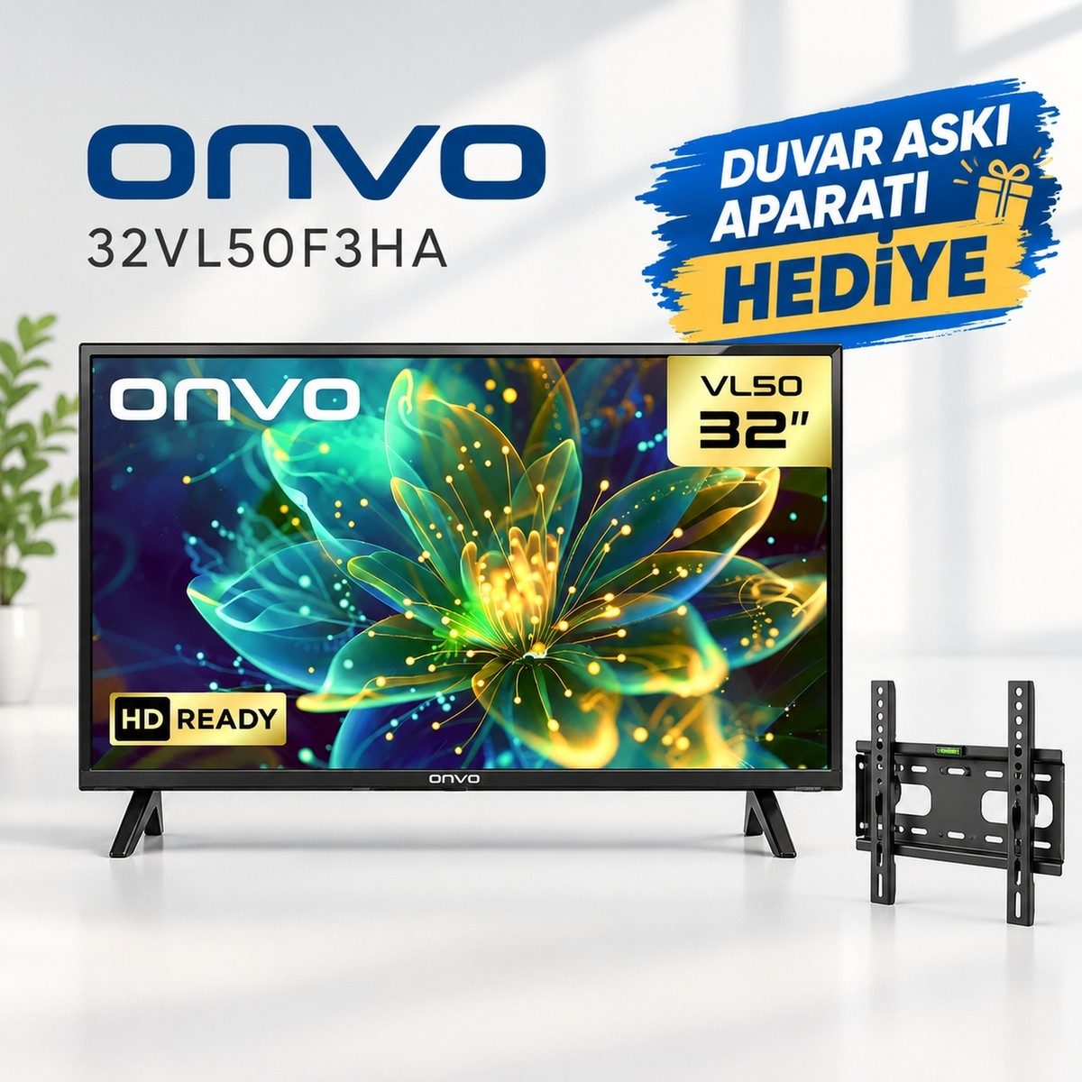 Onvo 32VL50F3HA 32" 82 Ekran Dahili Uydu Alıcılı Hd Ready LED Tv Askı Aparatı Hediye (Smart Değildir) HBCV0000LU8ZF7