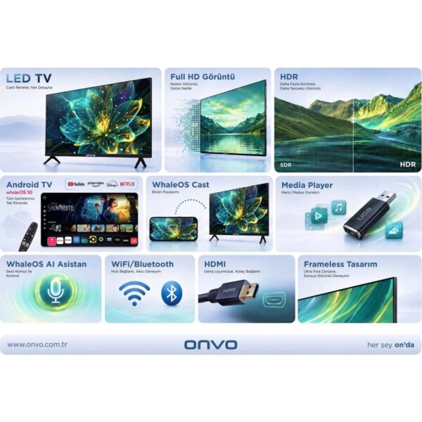 Onvo 40VL80F2FA 40” 102 Ekran Uydu Alıcılı Full HD WhaleOS LED TV
