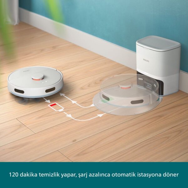 Philips 2000 Serisi Robot Süpürge, Islak ve Kuru Temizlik, LDS Radar Teknolojisi, Otomatik Boşaltma İstasyonu, HomeRun, Beyaz, XU2100/25