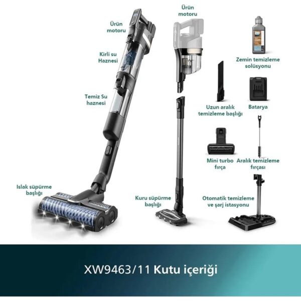 Philips Aquatrio 9000 Islak & Kuru Kablosuz Dikey Süpürge | Süpürme + Silme + Kurutma
