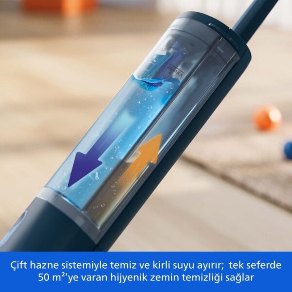 Philips OneUp 3000 Serisi Elektrikli Mop, Kablosuz, Bakterilere karşı %99,9 etkili, 360 derece başlık ile zahmetsiz kullanım, XV3101/01