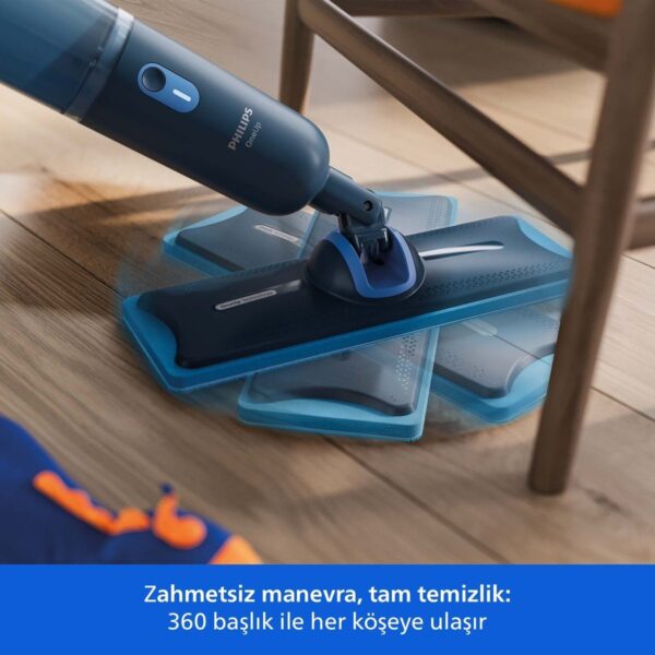 Philips OneUp 3000 Serisi Elektrikli Mop, Kablosuz, Bakterilere karşı %99,9 etkili, 360 derece başlık ile zahmetsiz kullanım, XV3101/01