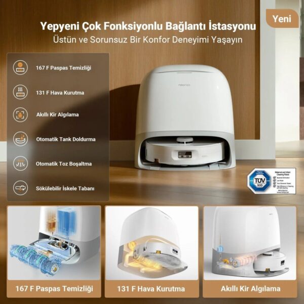 Roborock Qrevo Curv 2 Flow Akıllı Robot Süpürge 20.000 Pa Düz Zemin İçin Akıllı Kontrol