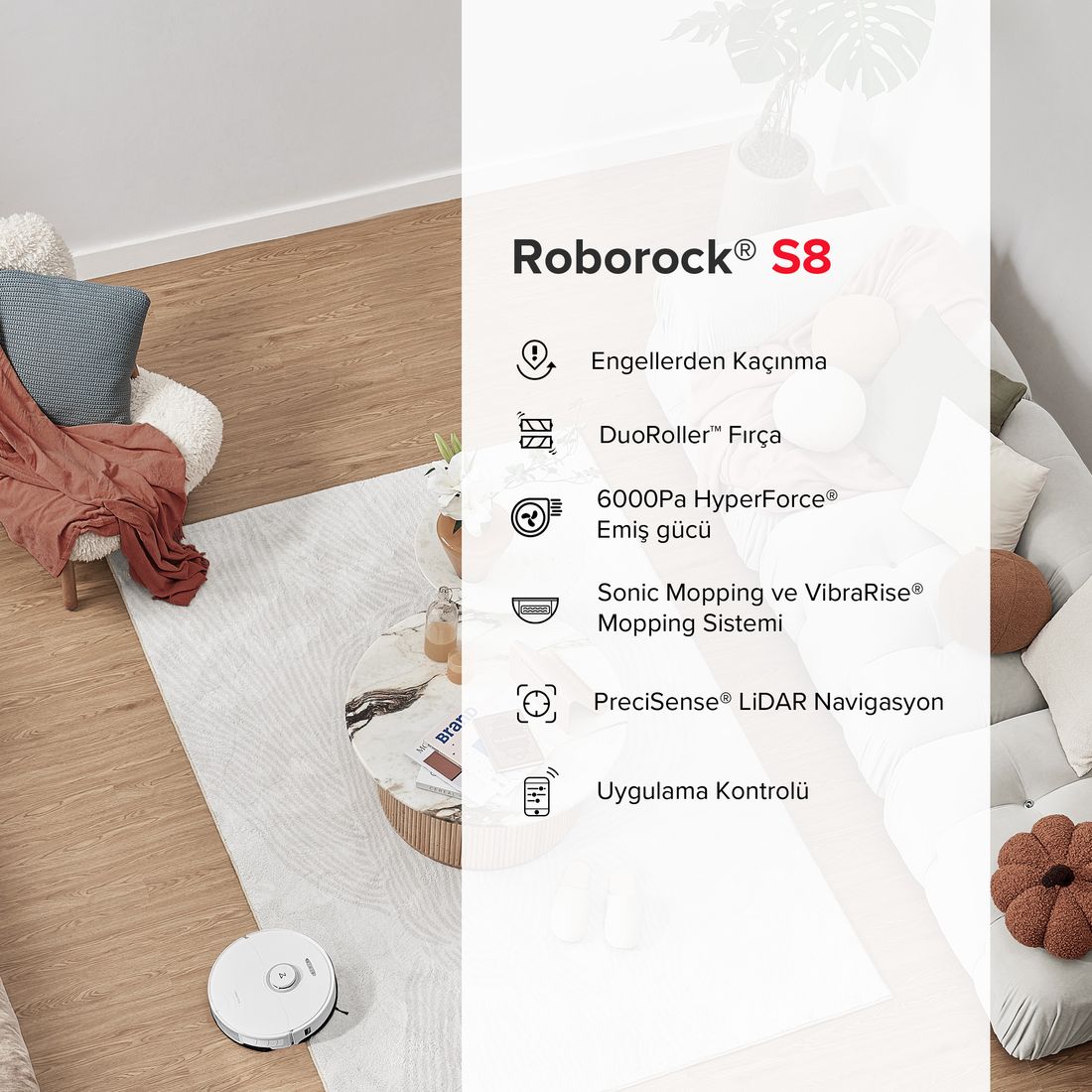 Roborock S8 Sonic Mopping Akıllı Robot Süpürge S8 Beyaz