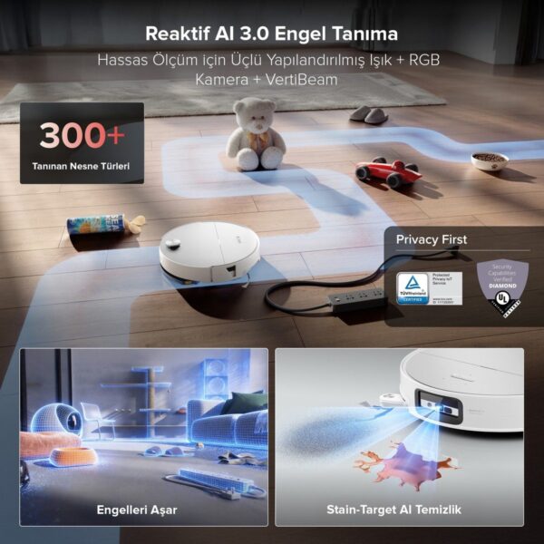 Roborock Saros 20 Sonic Akıllı Robot Süpürge 36.000 Pa – Beyaz
