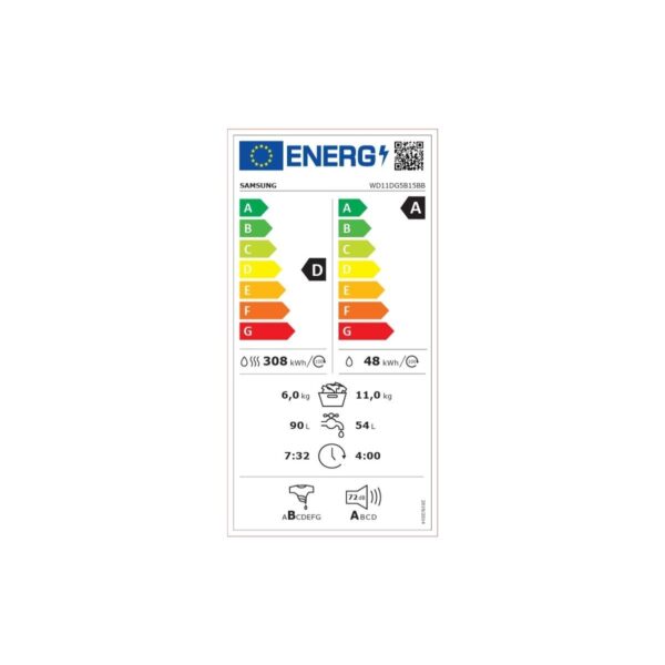 Samsung WD11DG5B15BBAH 1400 Devir 11 kg / 6 kg Kurutmalı Çamaşır Makinesi