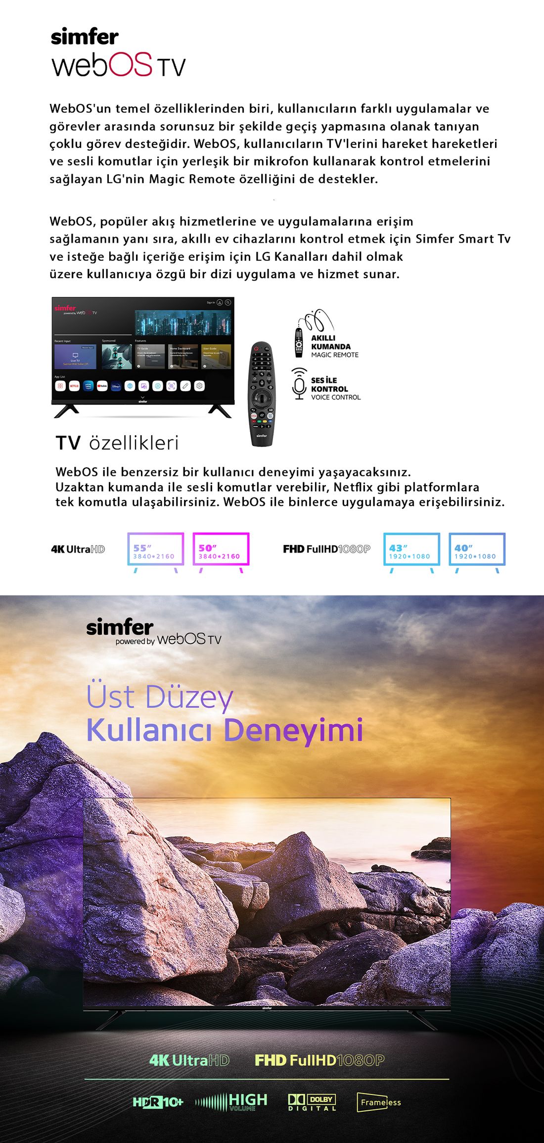 Simfer 43SFSW4M 43" 109 Ekran Full HD LED TV Dahili Uydu Alıcılı webOS Özellikli