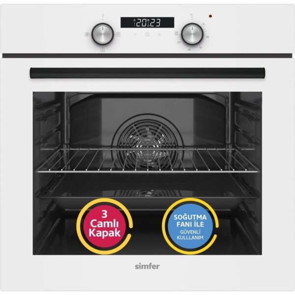 Simfer Ankastre Set Beyaz Cam Ocaklı Dijital Power Turbo Fanlı 2’li Set (Fırın + Ocak)