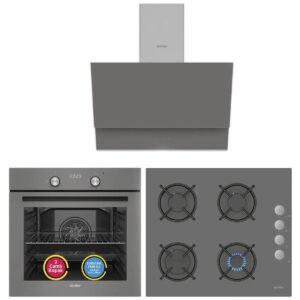 Simfer Ankastre Set Gri Dijital Power Turbo Fanlı Cam Ocaklı 3'lü Set (Fırın + Ocak + Davlumbaz) HBCV00006DPSGX