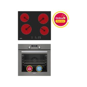 Simfer Ankastre Set Gri Dijital Power Turbo Fanlı Elektrikli Cam Ocaklı 2'li Set (Fırın + Elektrikli Ocak) HBCV0000BVOJWL