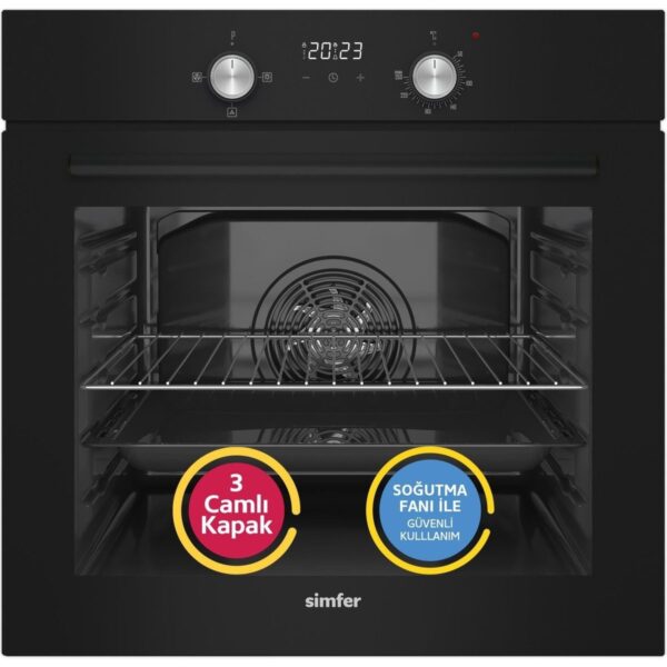 Simfer Ankastre Set Siyah Cam Ocaklı Dijital Power Turbo Fanlı 2’li Set (Fırın + Ocak)