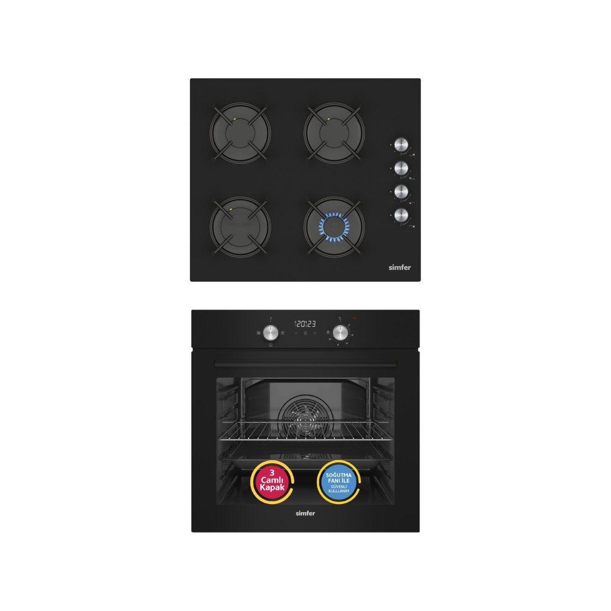 Simfer Ankastre Set Siyah Cam Ocaklı Dijital Power Turbo Fanlı 2'li Set (Fırın + Ocak) HBCV0000BJ9XFJ