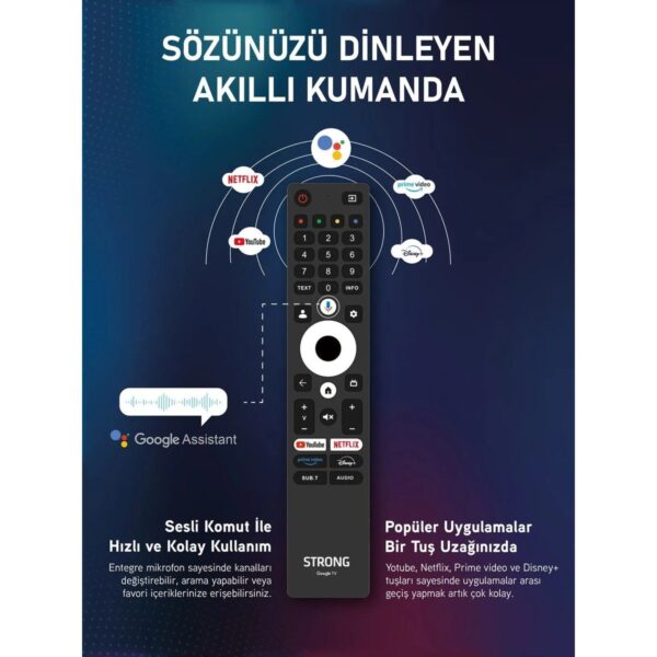 Strong 65″ 165 Ekran 4K Ultra HD QLED Smart TV Dahili Uydu Alıcılı Google TV MT65EG8000QF