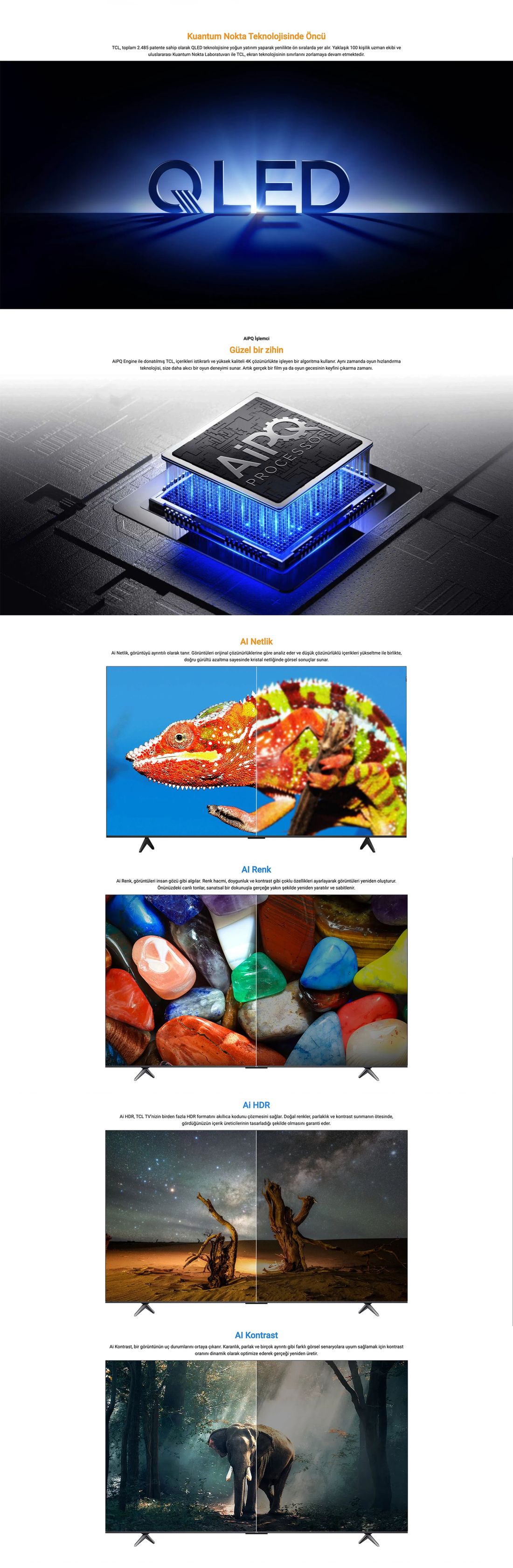 TCL 50T6C 50" 127 Ekran Uydu Alıcılı 4K Ultra HD Google QLED TV