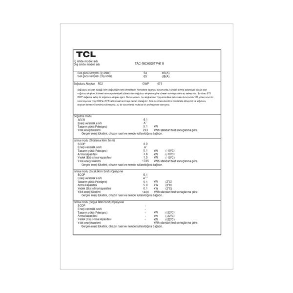 Tcl Breezeın 1.0 A++ TAC-18CHSD/TPH11I Inverter 18000 Btu Rüzgarsız Soğutma Özellikli Duvar Tipi Klima