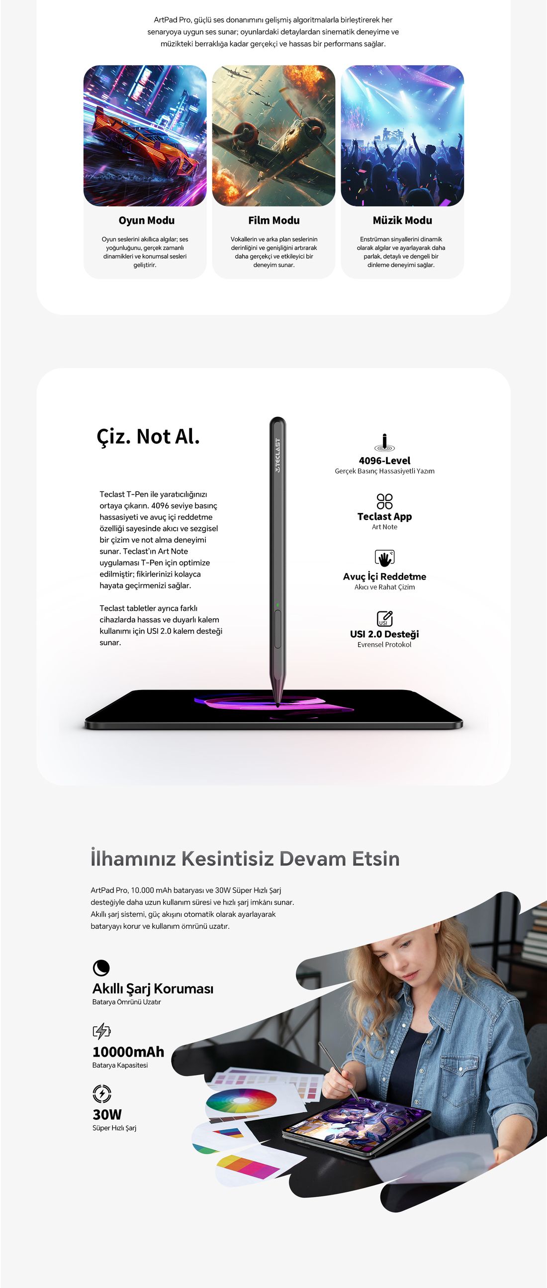 Teclast Artpad Pro 8/256 GB Lte 12.7" Gri + Akıllı Kalem