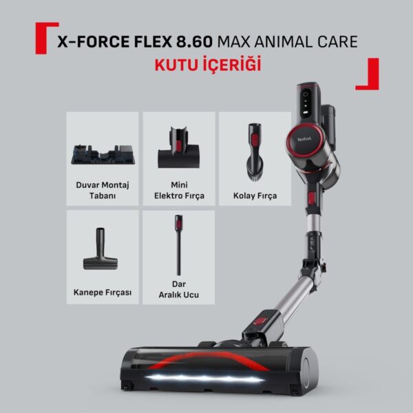 Tefal TY6T88TR X-Force Flex 8.60 Max Animal Care 45 Air Watt Kablosuz Dikey Süpürge
