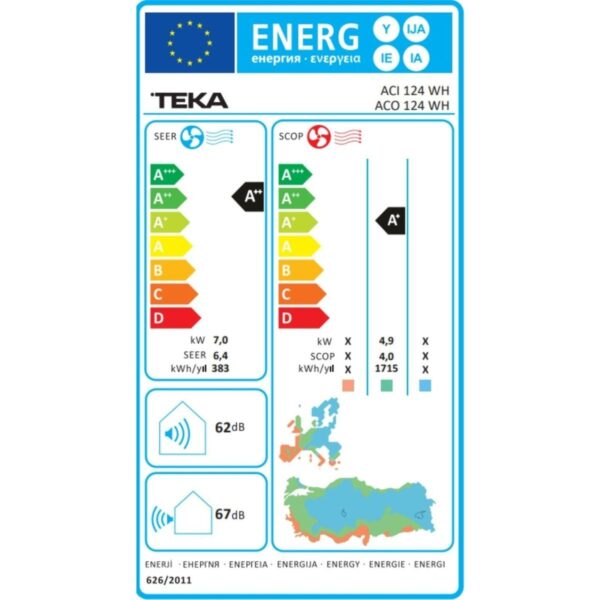 Teka Acı 124 Wh / Aco 124 Wh Inverter Klima 24.000 Btu/h Soğutma 25.000 Btu/h Isıtma Inverter Duvar Tipi Klima