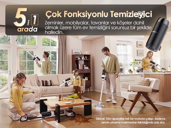 Tineco Floor One Switch S6 Power Kit Kablosuz Akıllı Islak Kuru Elektrikli Süpürge, Zemin Temizleyici Paspas, 21KPA Güçlü Emiş, Çoklu Yüzey Için 5i1 Arada Süpürge