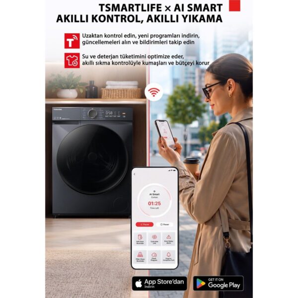 Toshiba Dalga Teknolojisi Ai Desteği Nano Kabarcık 8 kg 1400 Devir Çamaşır Makinesi Morandi Gri TW-T21BU90UWTR(WW)