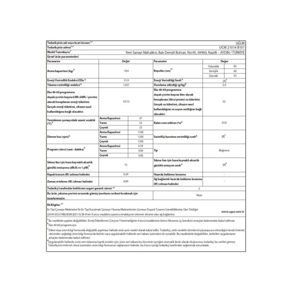 Uğur Ucm 21014 B101 10 kg Çamaşır Makinesi