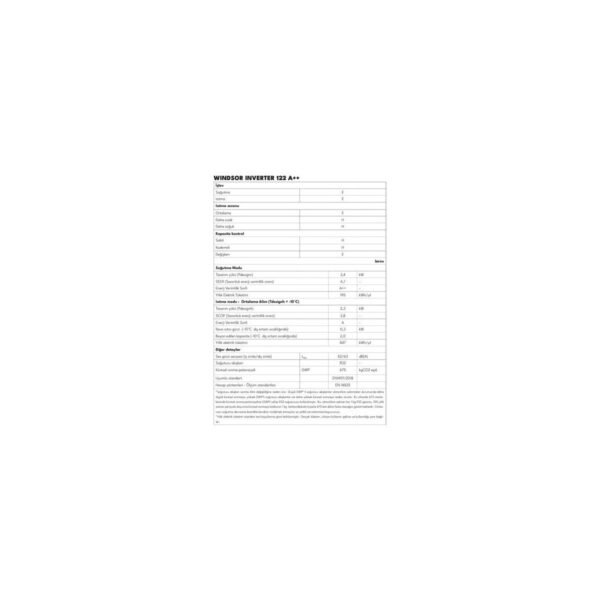 Windsor 122 12000 BTU A++ Duvar Tipi Inverter Klima Salon Tipi Enerji Sınıfı A++